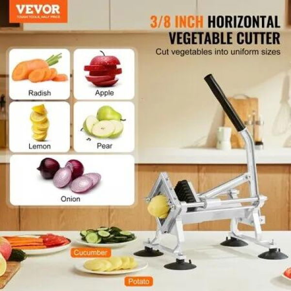 Commercial Vegetable Slicer 3/8 inch Fruit Slicer Stainless Steel and Aluminum Alloy Vegetable Cutter Slicer Machine Manual Slicer with Non-slip Feet