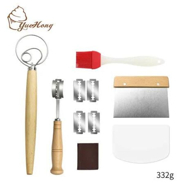 Complete Bread Making Kit Includes Danish dough whisk, bread lame, bench scraper, dough hook, and blades for effortlessly Bread backing