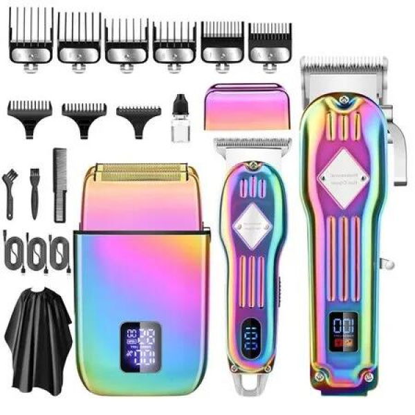 Complete Cordless Hair Trimmer Set for Men: Rechargeable Electric Trimmer with LED Display for Hair and Beard Grooming