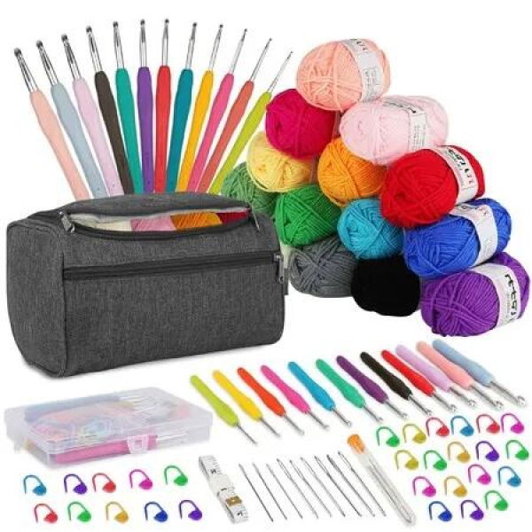 Complete Crochet Kit for All: Everything You Need to Get Started, Including Yarns, Hooks, Needles, and Storage Case