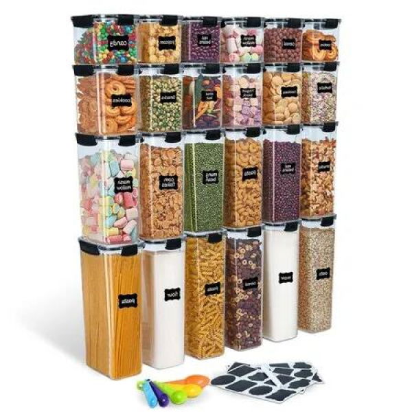 Complete Kitchen Organization Set, 24 BPA-Free Airtight Canisters for cereals snacks spices Storage, Keep Food Fresh & Organized, Space-saving stackable design