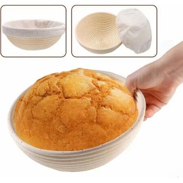 Complete Sourdough Bread Proofing Kit with 23cm round banneton basket & jar for convenient & successful bread making