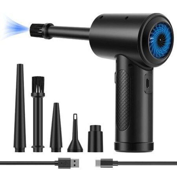 Compressed Air Duster,51000RPM Electric Portable Air Blower with LED Light,6000mAh Rechargeable Cordless Air Duster (Black)