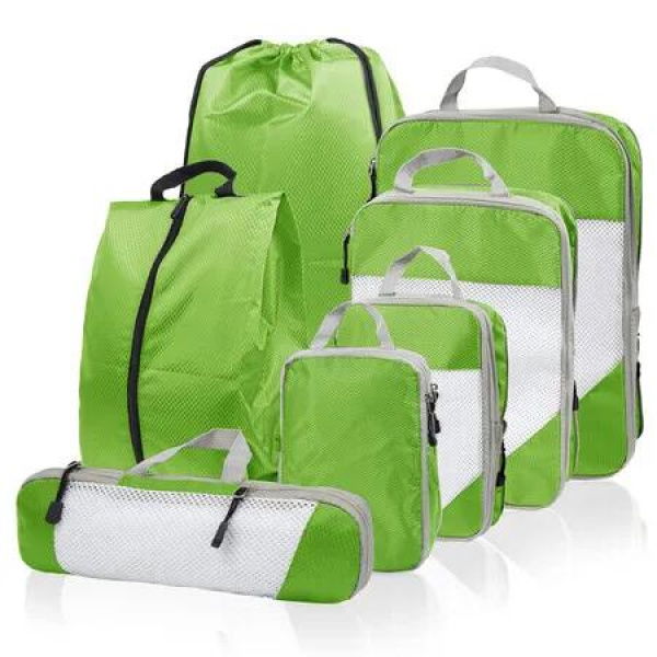 Compression Packing Cubes, 7 Set Packing Cubes for Travel Compression, Lightweight Compressible Package Organizer for Suitcases, Green