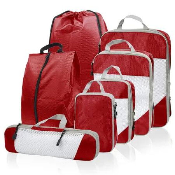 Compression Packing Cubes, 7 Set Packing Cubes for Travel Compression, Lightweight Compressible Package Organizer for Suitcases, Red
