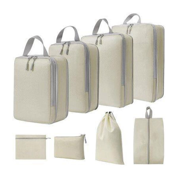 Compression Packing Cubes For Suitcases Travel Essentials 8 Set Expandable Travel Bags Organizer For Luggage (8pcs-ivory)