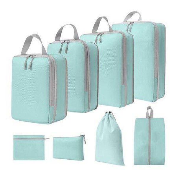 Compression Packing Cubes For Suitcases - Travel Essentials 8 Set - Expandable Travel Bags Organizer For Luggage (8pcs - Turquoise)