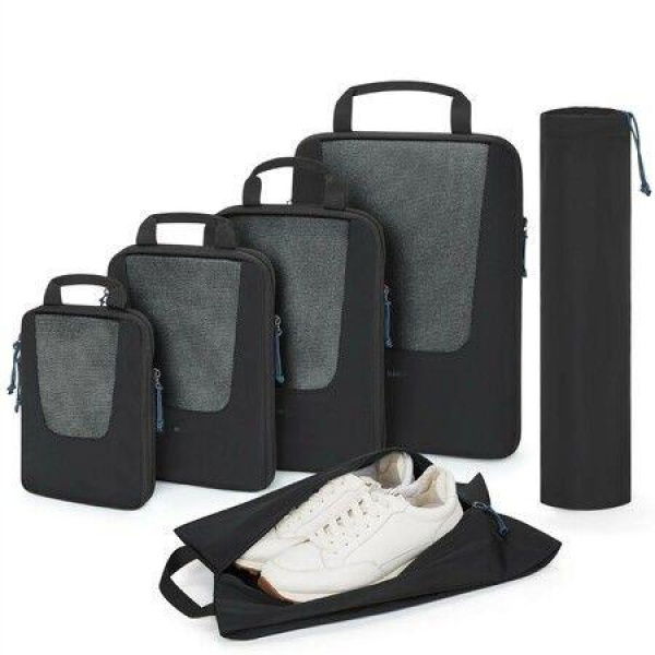 Compression Packing Cubes for Travel,6 Set Suitcase Organizer Bags Set for Suitcases Travel Essentials,Lightweight Packing Organizers,Black