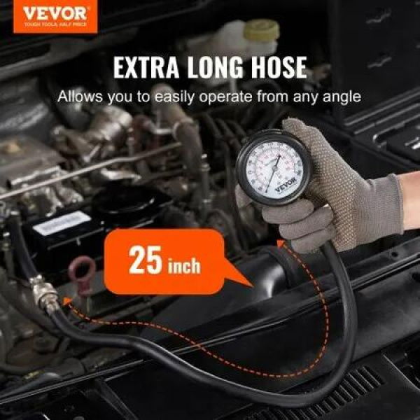 Compression Tester Adapter Kit, 9 Pcs Automotive Engine Cylinder Leak Down Compression Test, Accurate Dual Scale Pressure Gauge 0-300 psi, with Long Reach Hoses and Case for Engine Cylinders