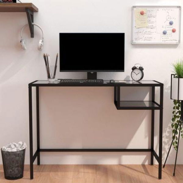 Computer Desk Black Marble 100x36x74 Cm Tempered Glass