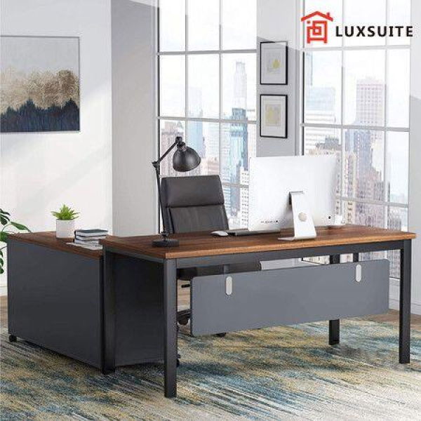 Computer Office Desk Table Bookcase Study Bookshelf Writing Study Laptop Workstation Storage Shelves With Detachable Cabinet