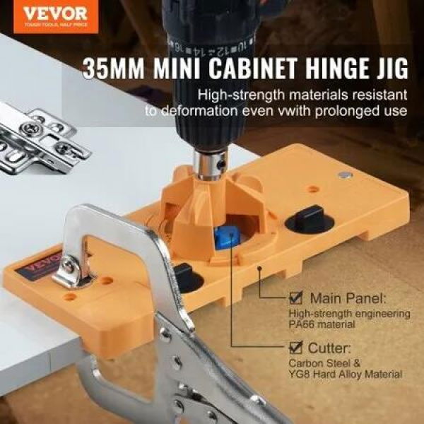 Concealed Hinge Jig, Cabinet Hinge Jig with C-Type Clamp and Accessories, PA66 Nylon and Steel Material, Accurate Hinge Drill Jig Woodworking Tool for Doors Cabinets Hinges Mounting