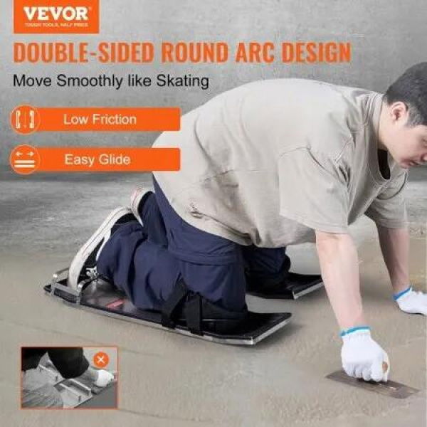 Concrete Knee Boards Stainless Steel 28'' x 8'' Concrete Sliders Knee Boards For Concrete Concrete Knee Pads Pair Moving Sliders with Board Straps