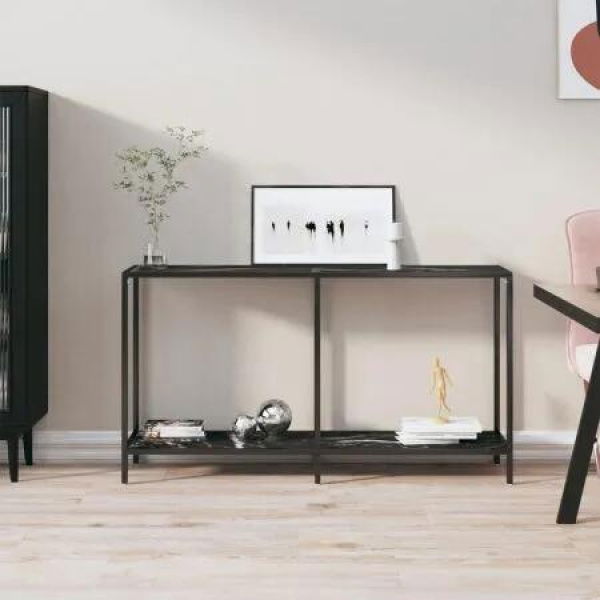 Console Table Black 140x35x75.5 cm Tempered Glass