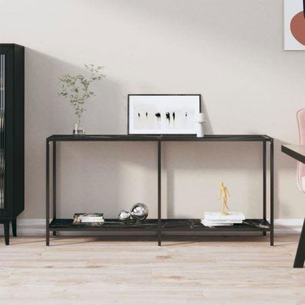 Console Table Black 160x35x75.5 Cm Tempered Glass.