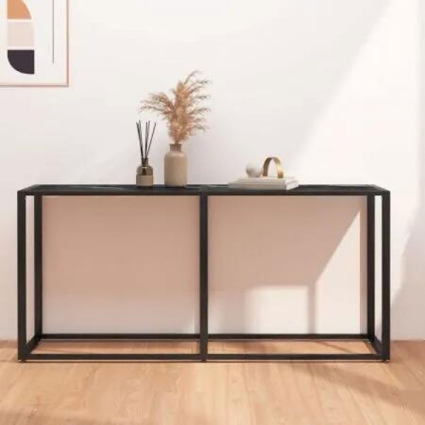 Console Table Black Marble 160x35x75.5cm Tempered Glass