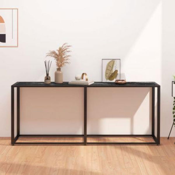 Console Table Black Marble 180x35x75.5cm Tempered Glass.