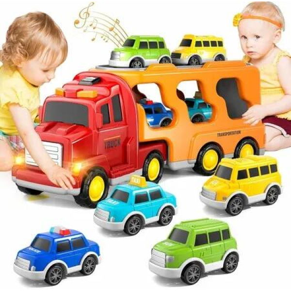 Construction Toddler Truck Toys for Age 3+ Boys,5-in-1 Cartoon Car Toy TruckToy for Toddlers,Truck Toys for Kids,Christmas Birthday Gifts for Girls Age 3+