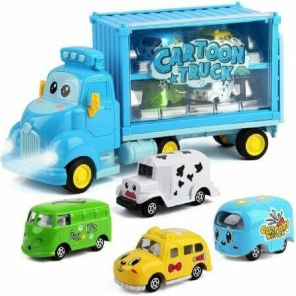 Construction Truck Set With Sound And Light Transport Cargo Car Toy Play Set Car Toy Set For 3-7 Year Old Kids Child Blue (Small Car Color Random)