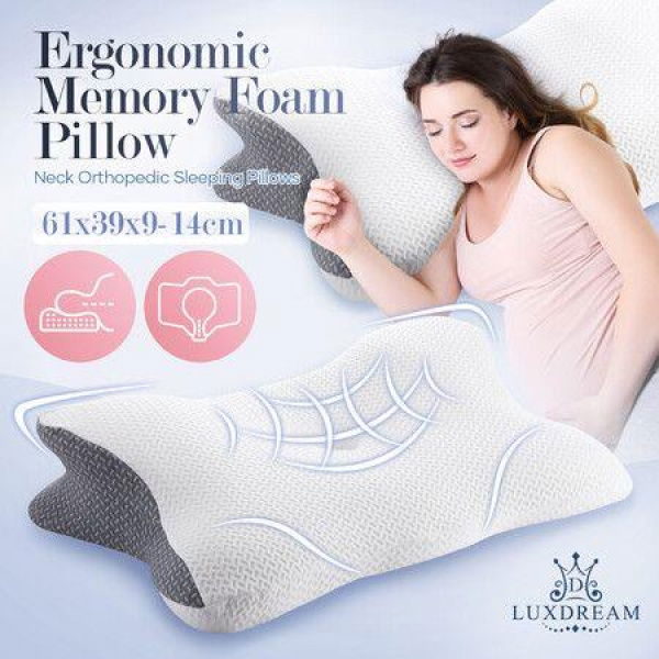 Contour Bed Pillow Cervical Memory Foam Cushion Neck Shoulder Support Ergonomic Pain Relief Side Back Stomach Sleeper Breathable Pillowcase