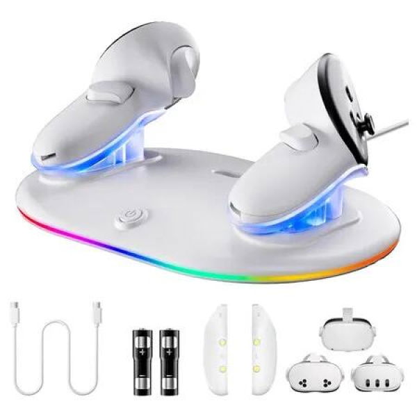 Controller Charging Dock for Meta Quest 3/3S/2, Charging Station Accessories for Oculus Quest 3/3S/2 Controller with Rechargeable Batteries
