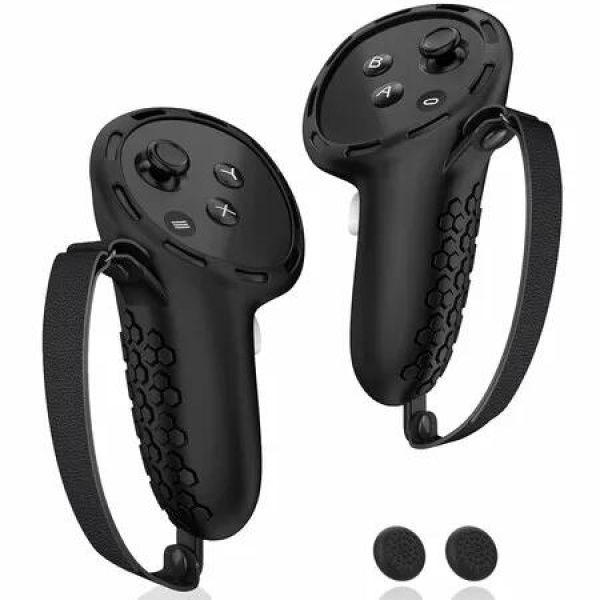 Controller Grips Oculus Meta Quest 3 Touch Plus VR Straps Silicone Covers Protector Non-Slip Thumbstick Pair Black