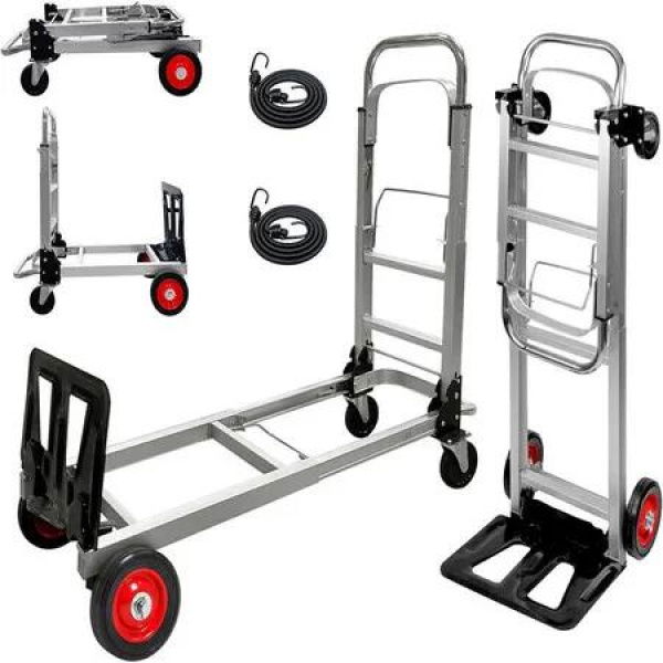 Convertible Hand Truck Dolly Cart with Straps,Folding Hand Cart with Wheels Collapsible Hand Truck,Aluminum Dolly Cart for Moving Luggages, 200kgs