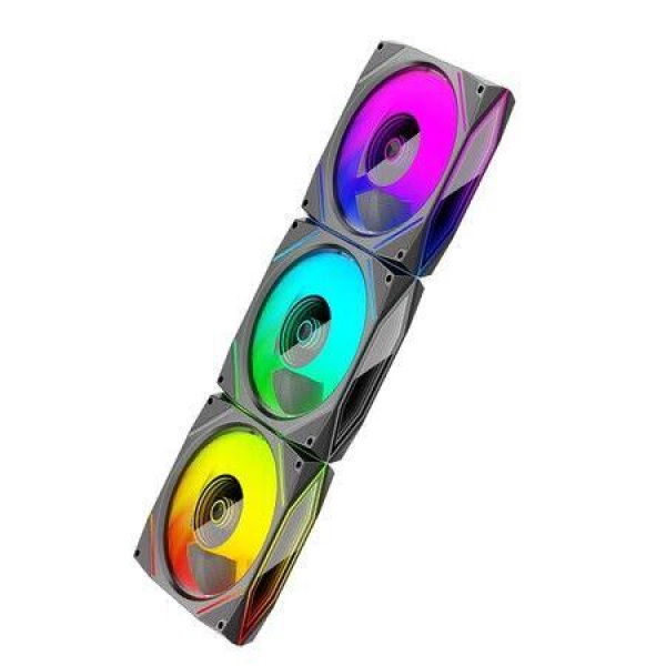 Cool moon PC Case Fan 120MM 3pcs Black 1800RPM Infinity Mirror ARGB PWM Fan 4Pin PWM, 5V 3Pin ARGB Positive Fan Blade Fan