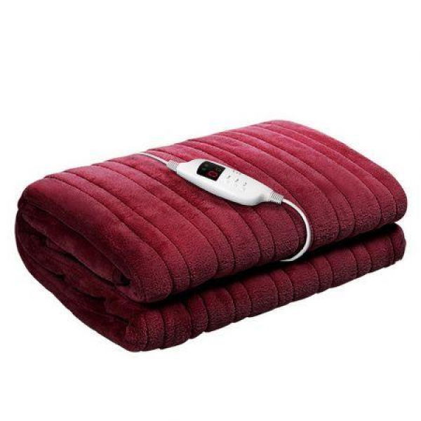 Coral Fleece Electric Throw Blanket - Burgundy