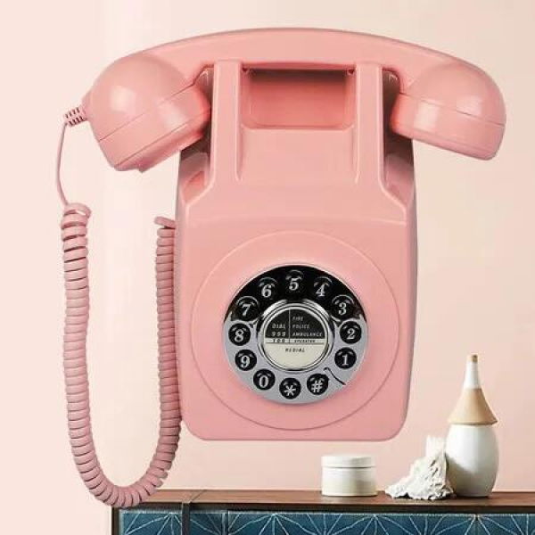 Corded Landline Phone for Home, Wall Mounted Retro Telephone, 1960s Old Fashion Antique Phones with Loud Ringer for Seniors (Pink)