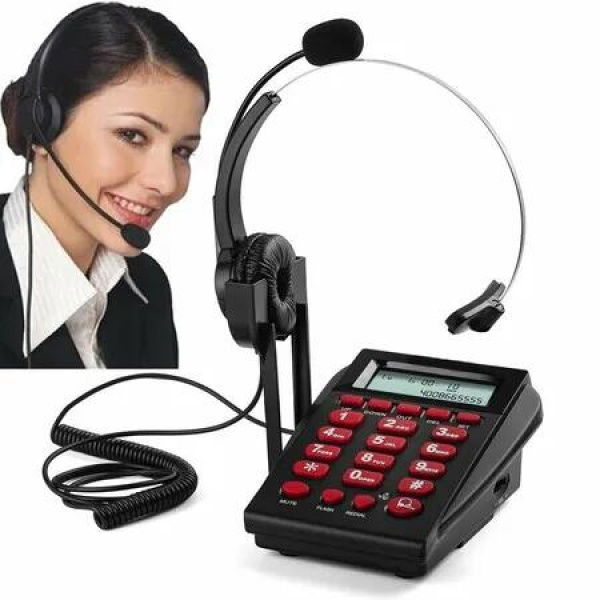 Corded Telephone with Headset and Dialpad for House Call Center Office, Noise Cancellation