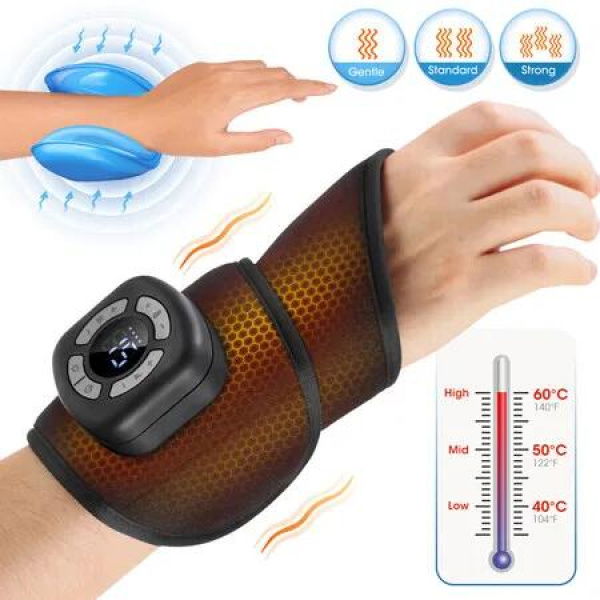 Cordless Airbag Massage Wrist Guard Heating Hand Massager Wrap with 5 Intensities,Air Compression Hot Compress Wrist