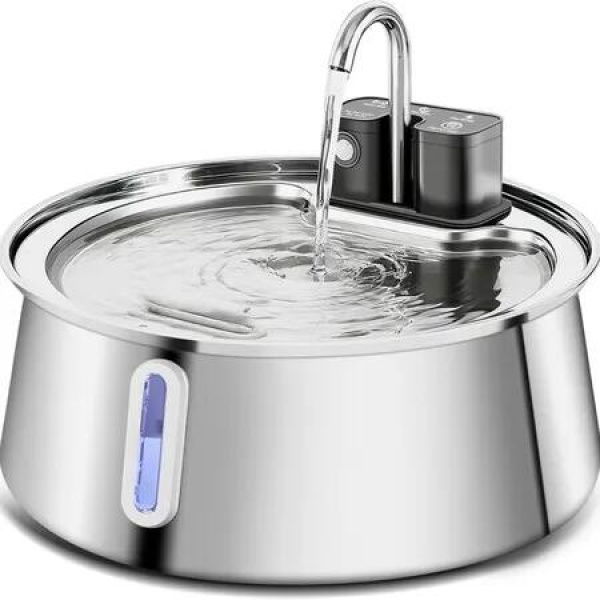 Cordless Cat Water Fountain Stainless Steel 4L Automatic Pet Drinking Fountain Battery Operated with Water Level Window for Cats Dogs