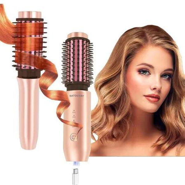 Cordless Curling Brush, Rechargeable Curling Iron Brush for Curl or Straighten Hair, Portable Hot Curling Brush for Travel