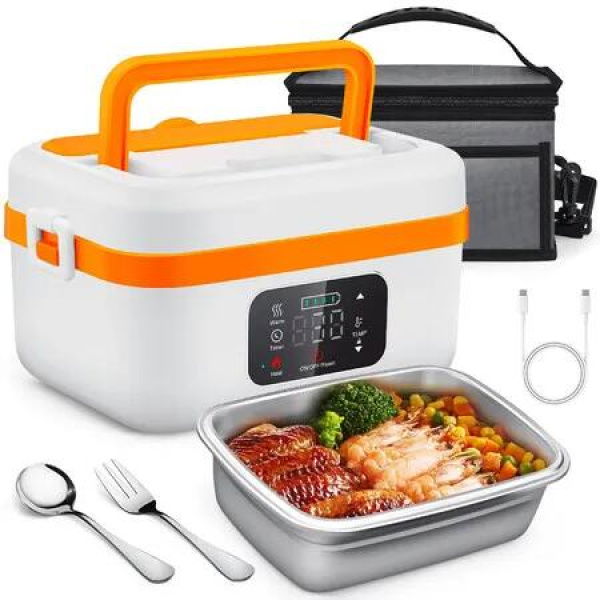 Cordless Electric Lunch Box,Rechargeable Self-Heating Food Warmer with 16000mAh Battery,1L Heated Lunch Box with Smart Reservation & Keep Warm White