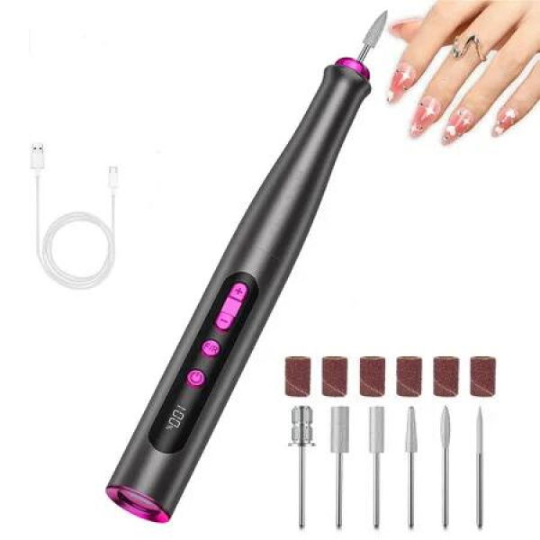 Cordless Electric Nail Drill Machine, Professional Nail File Kit, Rechargeable Portable Nail Filer Set Manicure Pedicure Polishing Tools