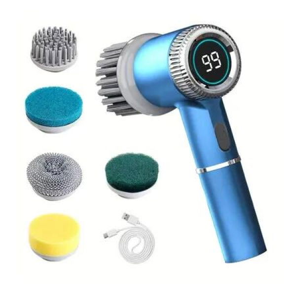 Cordless Electric Spin Scrubber, Rechargeable Handheld Power Scrubber, 3 Speeds Cordless Shower Cleaner Brush with 5 Replaceable Heads Blue
