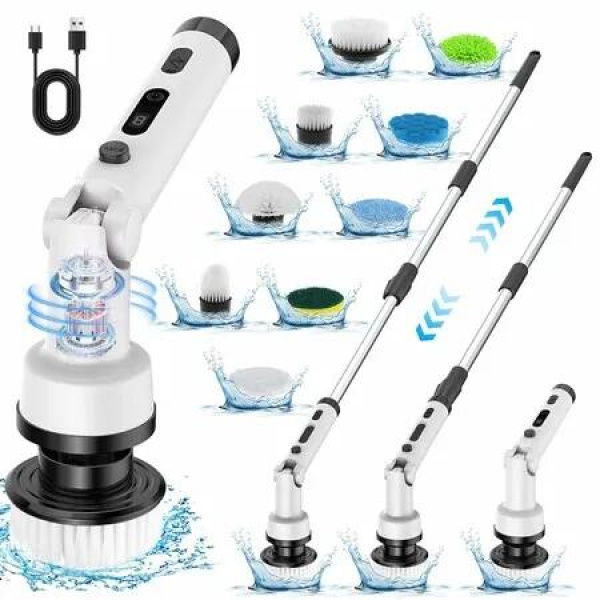 Cordless Electric Spin Scrubber,Cleaning Brush Scrubber for Home 400RPM/Mins-9 Replaceable Brush Heads 3 Adjustable Size Speeds for Bathroom Shower Bathtub