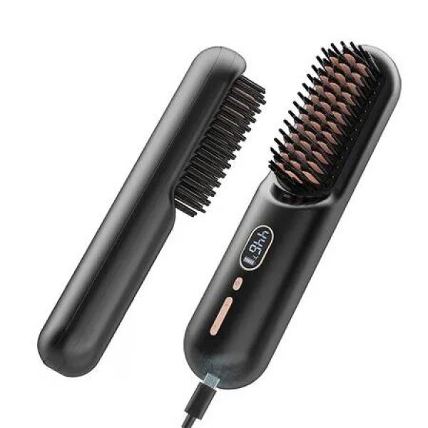 Cordless Hair Brush, Portable Hair Straightener Brush for Women with Travel, 2 in 1 Negative Ion Wireless Hair Straight Comb,Black