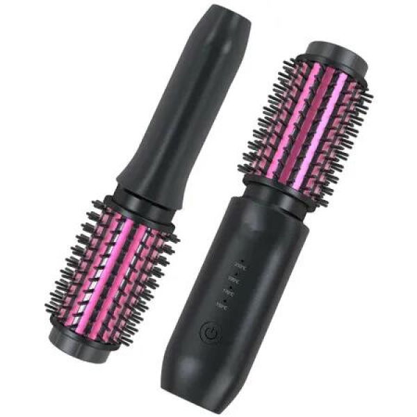 Cordless Hair Curling Iron Brush 3-in-1 Portable Wave Curling Wand, 1.5â€³ Ionic Heated Brush,USB Rechargeable Hair Curler, 1 Pack-Black