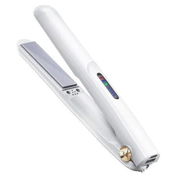 Cordless Hair Straightener and Curler 2 in 1 Ceramic Flat Iron Mini Hot Tools Straight Curl for Women Men USB Rechargeable, White