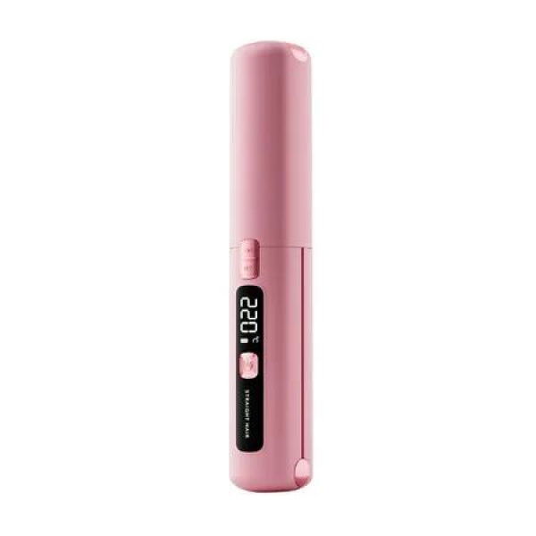 Cordless Hair Straightener and Curler, 2 in 1 Mini Lightweight and Small USB Rechargeable Ceramic Flat Iron for Travel, Pink