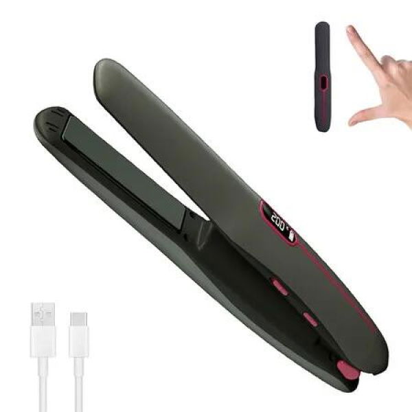 Cordless Hair Straightener and Curler 2 in 1 Portable Flat Iron Hair Straightener for Travel, USB-C Rechargeable 4800 mAh Battery Fast Heating