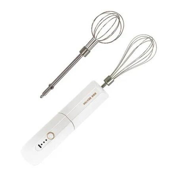 Cordless Hand Mixer, Foldable Design Handheld Electric Whisk with 3 Speed Modes, Hand Held Egg Beater with 2 Detachable Stir Whisks (White)