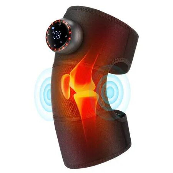 Cordless Heated Knee Massager 3-In-1 LED 5 Speed Vibration and Hot Compress Knee Massager Pad for Joint Shoulder Elbow Wrap