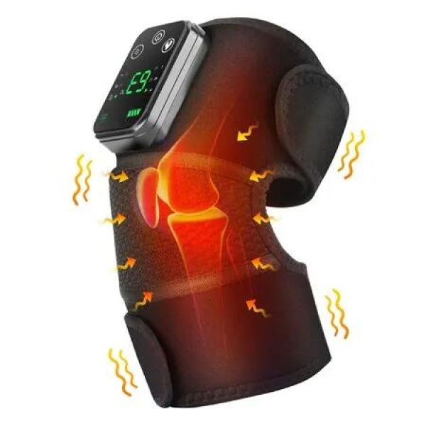 Cordless Heated Knee Massager with 3 Heating Levels 3 Vibrations for Knee Relief,Heating Pad for Knee, Shoulder,Elbow(Black)