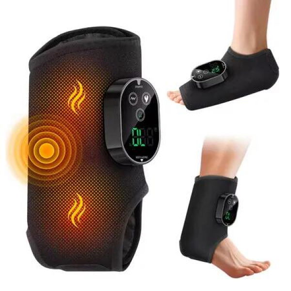 Cordless Heating Vibration Foot Ankle Massager Rechargeable Dual Motor Hot Compress Ankle Calf Arm Wrap Massage Belt