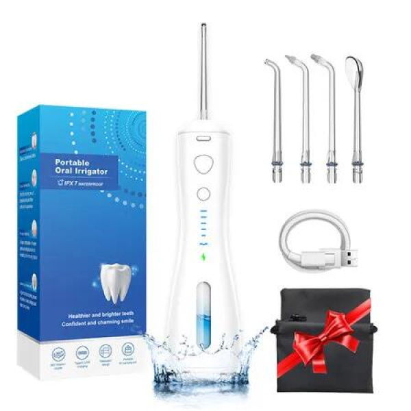 Cordless Portable Water Flosser,6 Modes and IPX7 Waterproof Rechargeable Oral Irrigator Water Teeth Cleaner Floss Pick,White