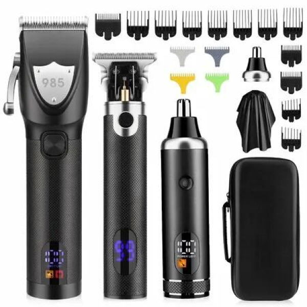 Cordless Professional Hair Clippers for Men, Complete Grooming Kit with Beard Trimmers, Nose Hair Trimmer(Black)