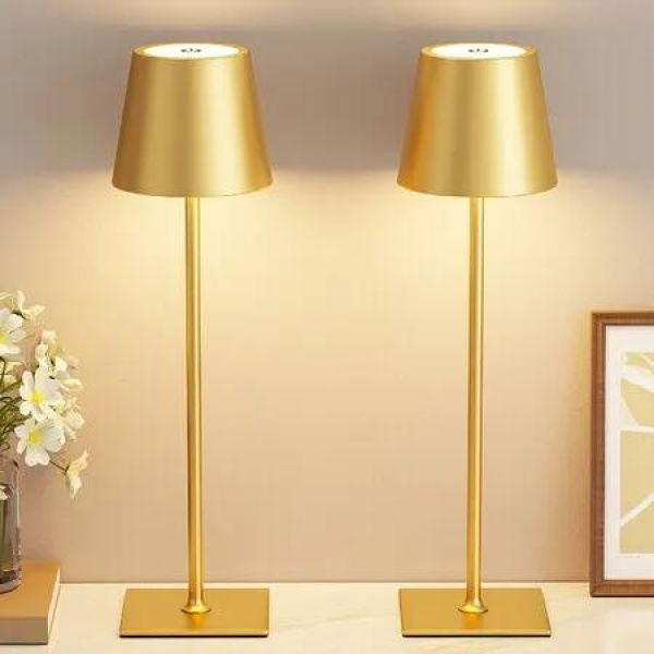 Cordless Rechargeable Table Lamp 5000mAh Battery Operated Lamps,3 Colors Stepless Dimming Touch Lamp,2 Pack,Gold